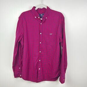 Vineyard Vines Men’s Red Blue Checkered Shirt Classic Fit Tucker Size Medium
